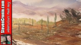 Watercolour painting tutorial featuring an Arizona desert scene