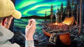 Realistic Landscape Painting Time Lapse Camping Under The Northern Lights