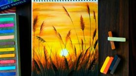 Beautiful Sunset Drawing Over The Wheat Field Soft Pastel