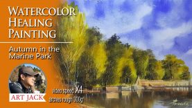 Watercolor Healing Painting Nature Landscape Drawing Autumn in