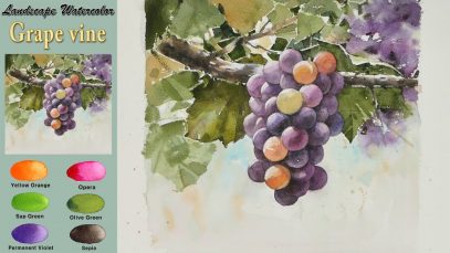 Grape vine Landscape watercolor wet in wet Arches rough NAMIL ART
