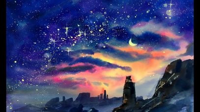Watercolor Starry Night Demonstration 水彩画 星空の描き方