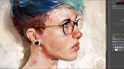 Blue Hair Painting a Digital Portrait in Photoshop