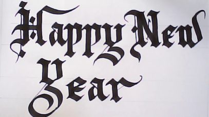 Very satisfying calligraphy Happy new year greetings gothic
