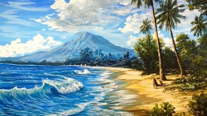 Lets Watch Easy Acrylic Painting a Natural Beach with Mountain