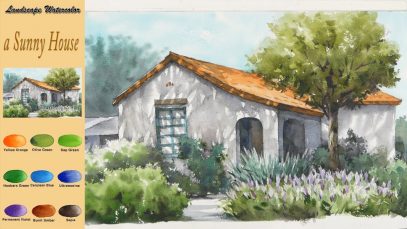 Basic Landscape Watercolor a Sunny House wet in wet Arches rough NAMIL