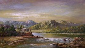 Oil Painting Landscape With Mountains Lake By Yasser Fayad