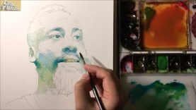 Watercolor Portrait painting Demo3X Video 12 James Harden 인물수채화 중간