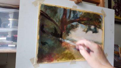 Painting demonstration Time lapse Summer tree with soft