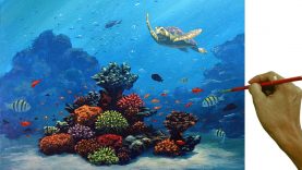 Acrylic Painting Tutorial Sea Turtle with Underwater Corals