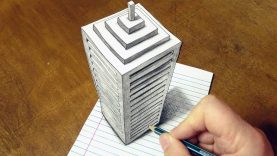Drawing 3D Skyscraper on Line Paper – How to Draw