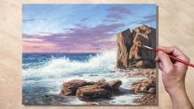Acrylic Painting Seashore Rocks Seascape