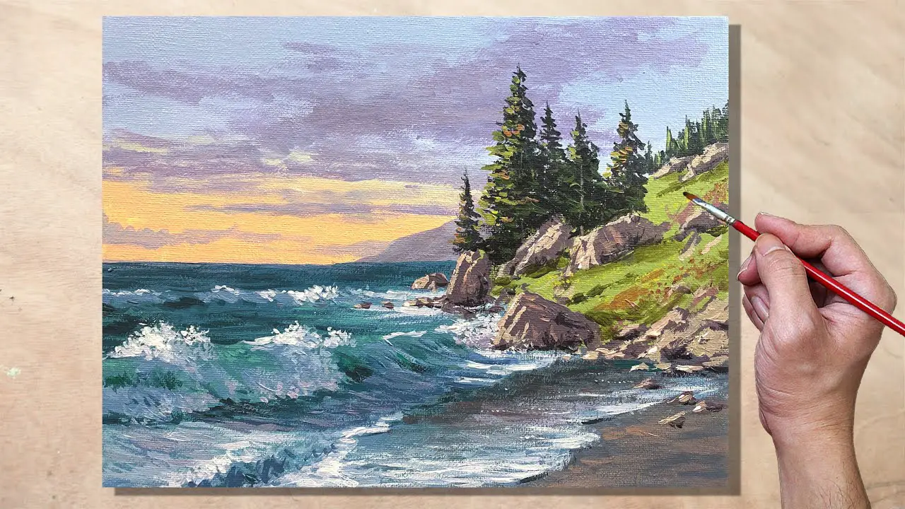 Seascape Acrylic Painting For Beginners Step By Step