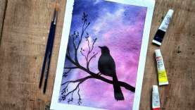 Easy Watercolor Painting – Sunset Bird | Paint with David