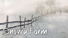 Landscape #19 – Watercolor painting of a snowy farm