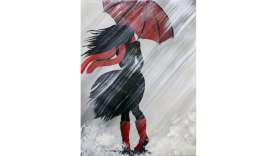 A Girl Walking in the Rain Acrylic Painting on Canvas