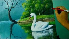 Acrylic Landscape Painting Lesson – The Swan in the Lake