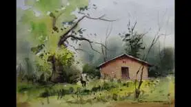 Easy watercolour landscape painting by sikander singh chandigarh india