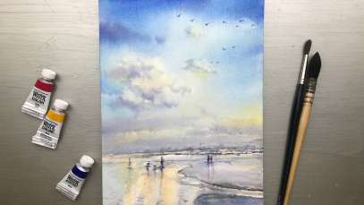 Watercolor Painting – Easy Painting Seascape-Tutorial Step by Step.