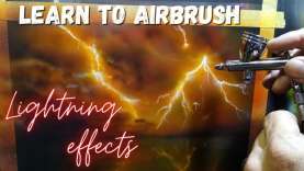 How to airbrush lightning and clouds over water in this