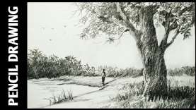 Landscape drawing for beginners with pencil sketching and shading –