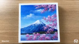 Simple Painting in acrylic: Mt Fuji Cherry Blossom