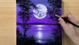 Full Moon Painting / Acrylic Painting for Beginners / STEP