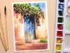 Watercolor painting for beginners beautiful flower tree and simple door