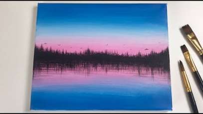 Acrylic Sunset Forest Painting Tutorial For Beginners
