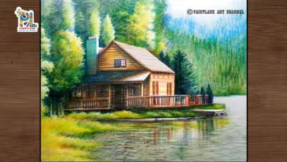 How to coloring wooden house and lake in the realistic