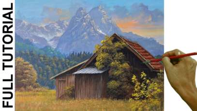 Acrylic Landscape Painting Tutorial / Mountain Hut / JMLisondra –