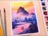 Watercolor painting for beginners mountain landscape easy