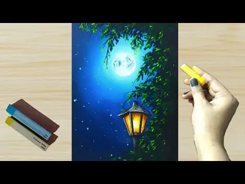 Night Scenery with Beautiful Flower Tree painting-saigonsouth.com.vn