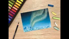 How to draw an aurora mountain with soft pastels