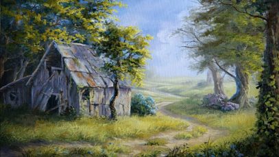 Barn Overtaken by Nature – Landscape Painting