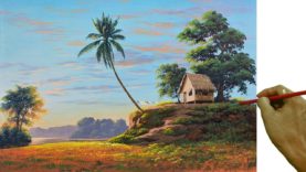 Acrylic Landscape Painting in Time-lapse / Nipa Hut House /