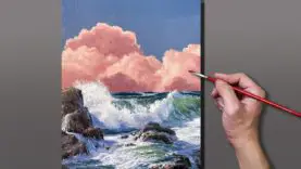 Acrylic Painting Aesthetic Pink Clouds Seascape