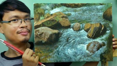 How To Paint Detailed Rocks and Rushing Water on River