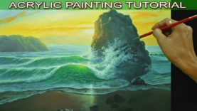 Acrylic Seascape Painting Tutorial – Sunrise Beach and Crashing Waves